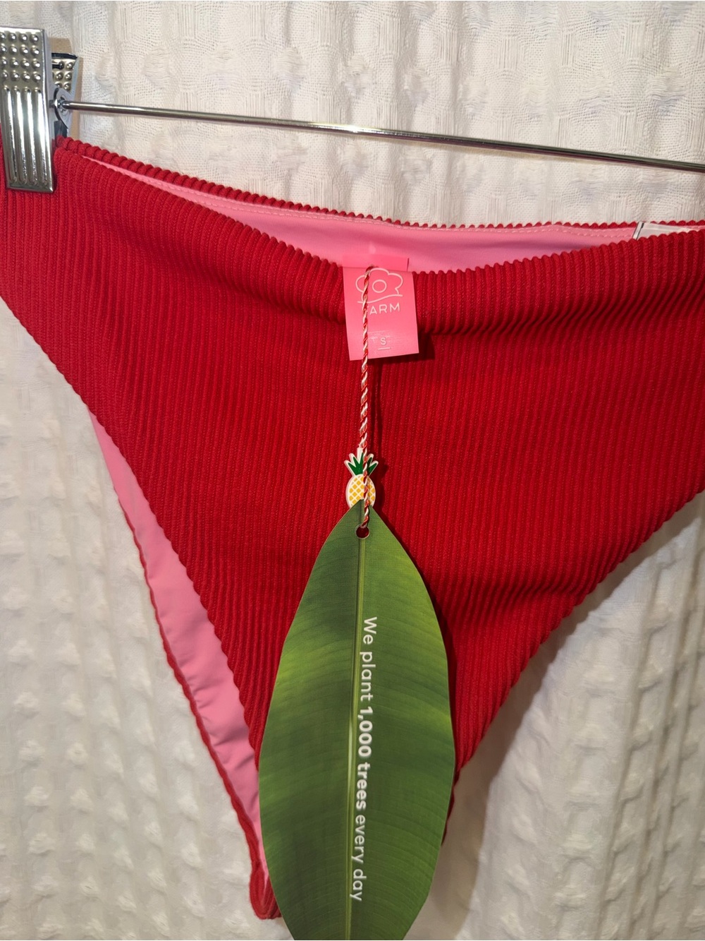 FARM Rio Red Ribbed High-Cut Bikini Bottom - Picture 5 of 6